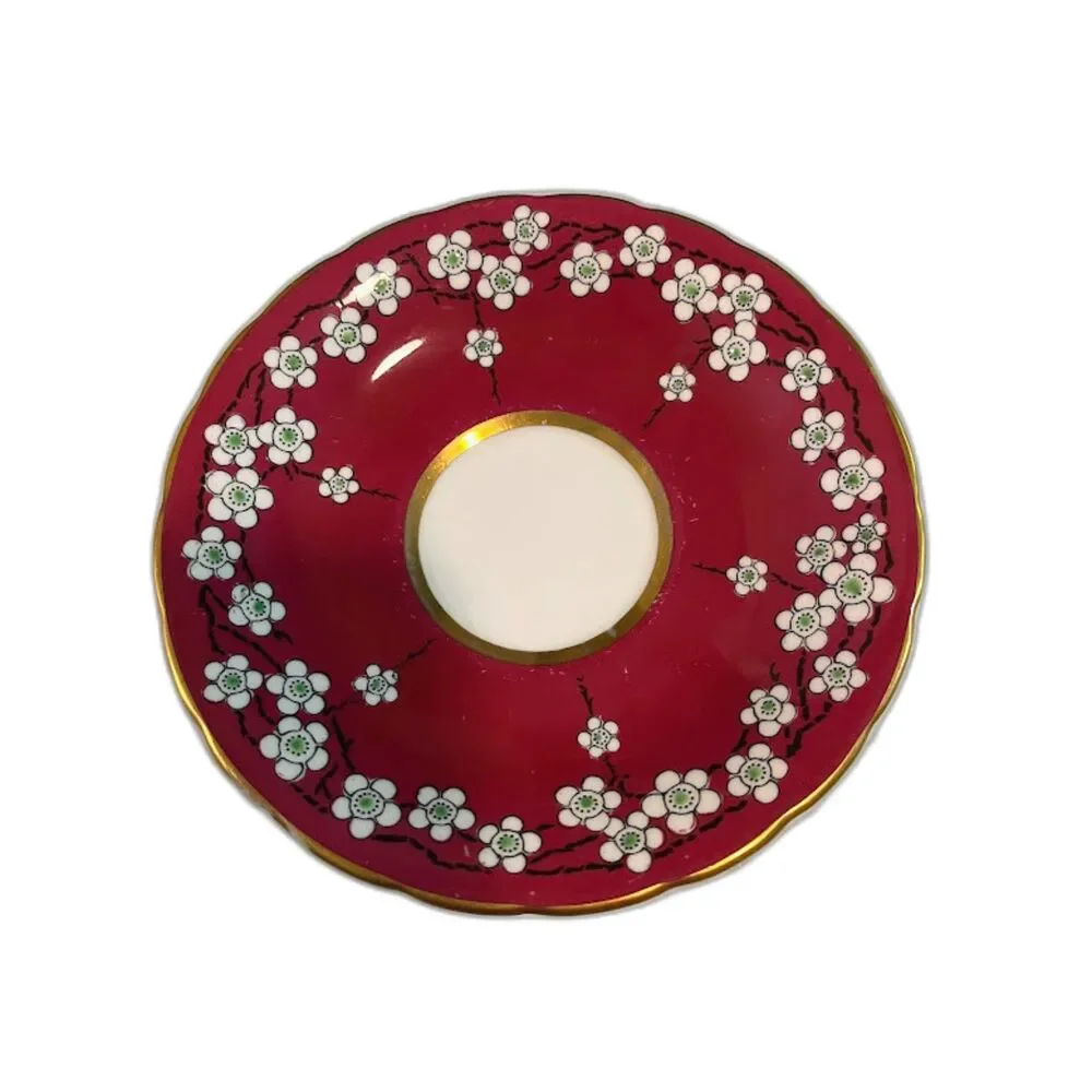 Vntg Chelsea English Red w/White Plum Blossom Bone China Maytime Tea Cup Saucer*